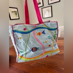 Vintage Michael Simon Lite Small Tote Bag Purse Underwater Fish Sea Ocean